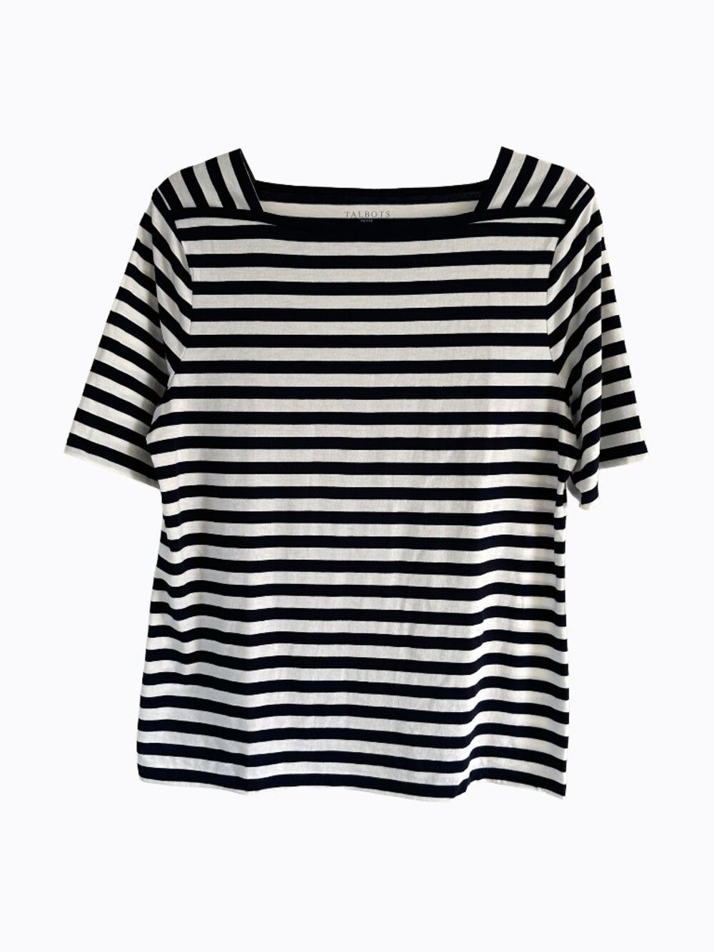 Talbots Striped Bateau Neck Tee LP Pima Cotton BxW Coastal Grandma Classic Prep